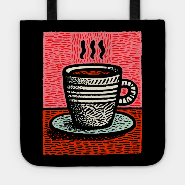 Woodcut Coffee Mug - A Tribute to the Morning Ritual Tote by TuncGK