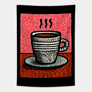 Woodcut Coffee Mug - A Tribute to the Morning Ritual Tapestry