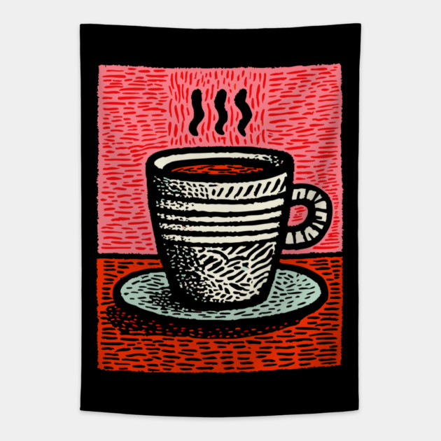 Woodcut Coffee Mug - A Tribute to the Morning Ritual Tapestry by TuncGK