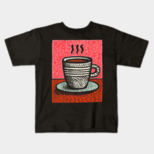 Woodcut Coffee Mug - A Tribute to the Morning Ritual Kids T-Shirt