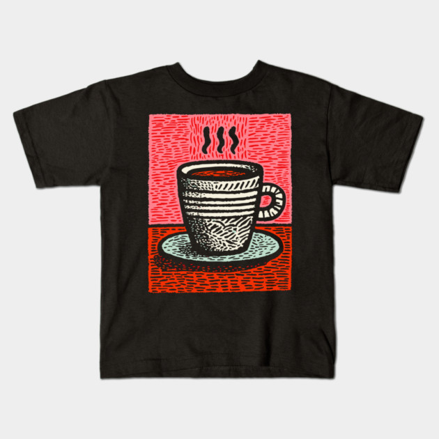 Woodcut Coffee Mug - A Tribute to the Morning Ritual Kids T-Shirt by TuncGK