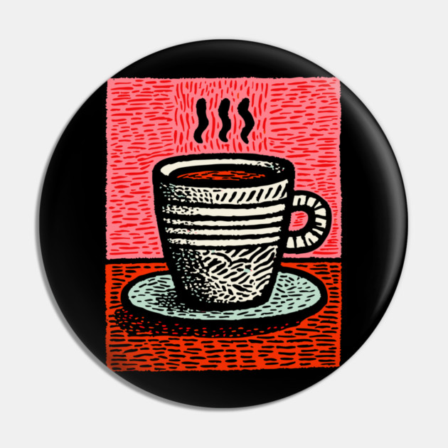 Woodcut Coffee Mug - A Tribute to the Morning Ritual Pin by TuncGK