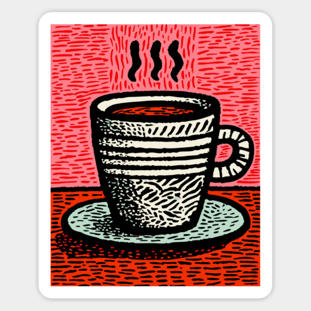 Woodcut Coffee Mug - A Tribute to the Morning Ritual Magnet by TuncGK