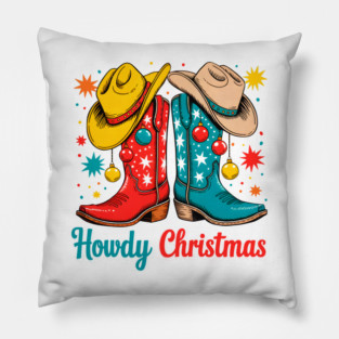 Howdy Christmas Xmas Cowboy Boots Western Pillow