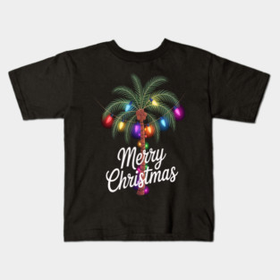 Merry Christmas Lights Palm Tree Beach Xmas Kids T-Shirt