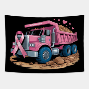 Dump Truck Breast Cancer Pink Ribbon Tapestry