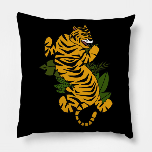 Tiger Cat Tropical Vibes Pillow by logiamerch