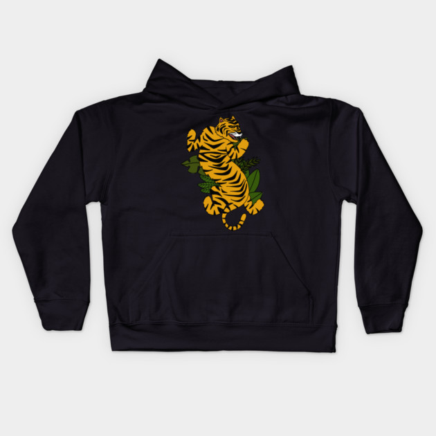 Tiger Cat Tropical Vibes Kids Hoodie by logiamerch