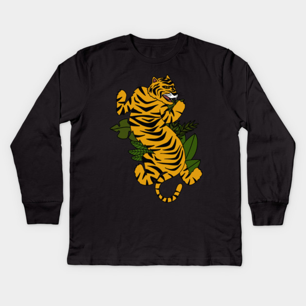Tiger Cat Tropical Vibes Kids Long Sleeve T-Shirt by logiamerch