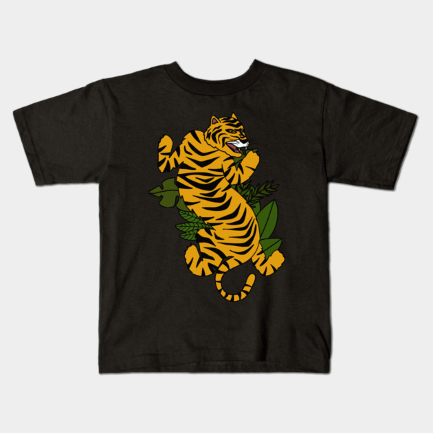 Tiger Cat Tropical Vibes Kids T-Shirt by logiamerch