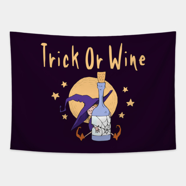 Trick or Wine Funny Halloween Wiccan Pagan Cheeky Witch® Tapestry by Cheeky Witch
