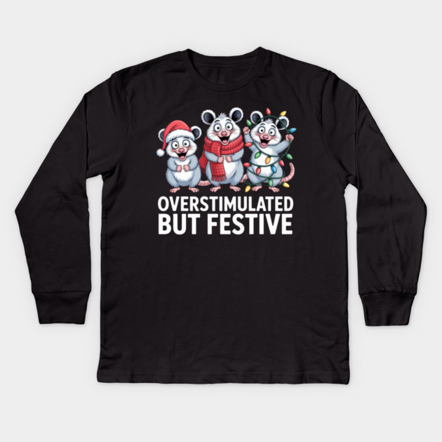 Overstimulated-But-Festive Kids Long Sleeve T-Shirt by Creatifly Graphic Tees