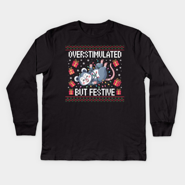 Overstimulated-But-Festive Kids Long Sleeve T-Shirt by Creatifly Graphic Tees