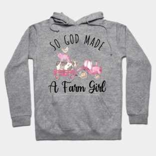 Pink Tractor Farm Animals Cow Pig Chicken Farmer Girl Watercolor Hoodie