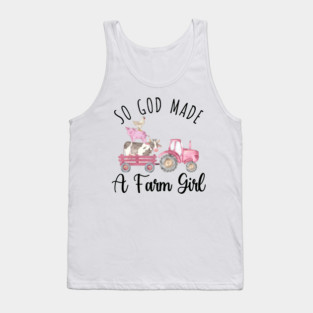 Pink Tractor Farm Animals Cow Pig Chicken Farmer Girl Watercolor Tank Top