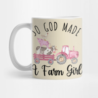 Pink Tractor Farm Animals Cow Pig Chicken Farmer Girl Watercolor Mug