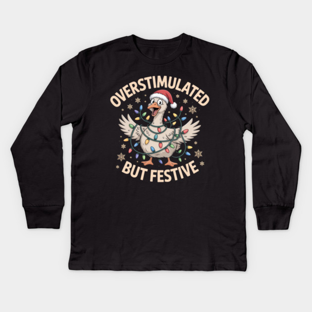 Overstimulated-But-Festive Kids Long Sleeve T-Shirt by Creatifly Graphic Tees
