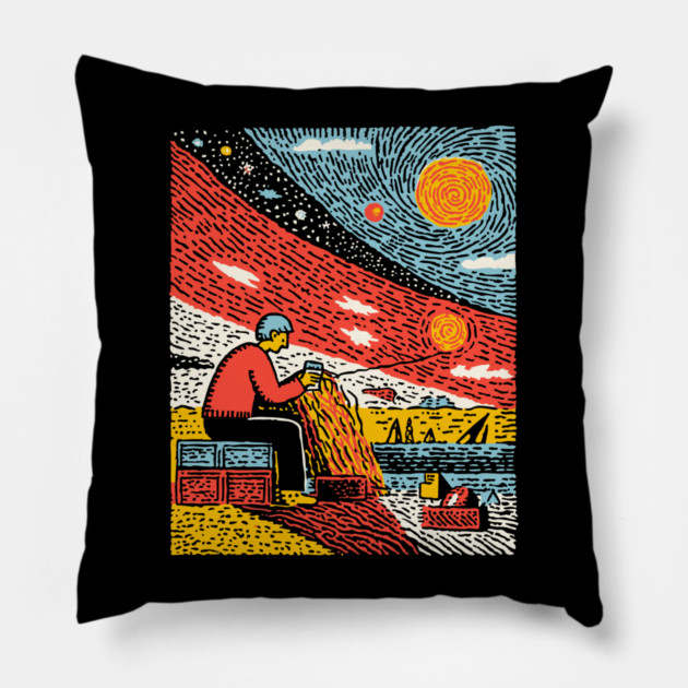 The Solitary Artisan - Knitting the Cosmic Tapestry Pillow by TuncGK