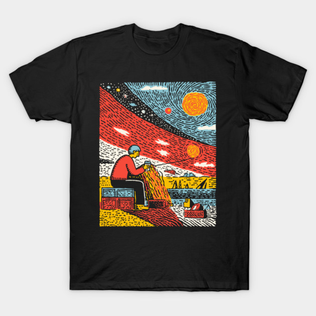 The Solitary Artisan - Knitting the Cosmic Tapestry T-Shirt by TuncGK