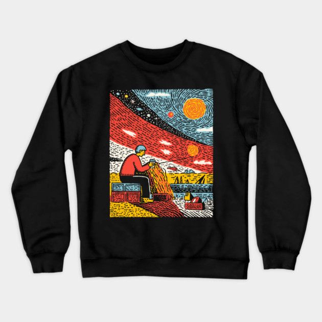 The Solitary Artisan - Knitting the Cosmic Tapestry Crewneck Sweatshirt by TuncGK