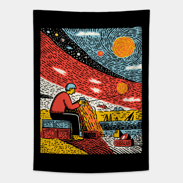 The Solitary Artisan - Knitting the Cosmic Tapestry Tapestry by TuncGK