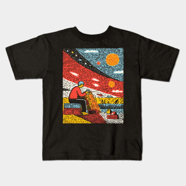 The Solitary Artisan - Knitting the Cosmic Tapestry Kids T-Shirt by TuncGK