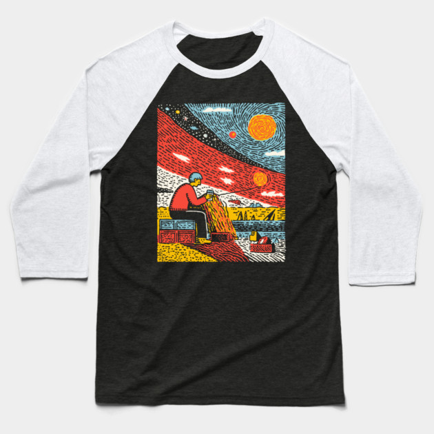 The Solitary Artisan - Knitting the Cosmic Tapestry Baseball T-Shirt by TuncGK