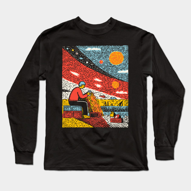 The Solitary Artisan - Knitting the Cosmic Tapestry Long Sleeve T-Shirt by TuncGK