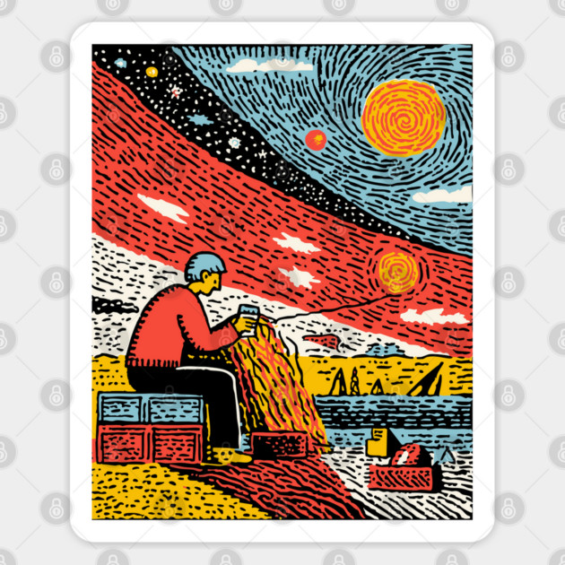 The Solitary Artisan - Knitting the Cosmic Tapestry Sticker by TuncGK