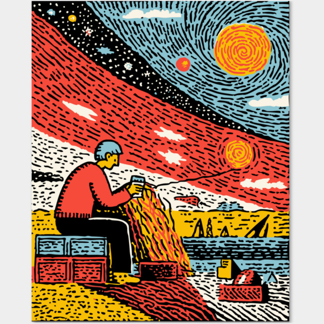 The Solitary Artisan - Knitting the Cosmic Tapestry Wall Art by TuncGK