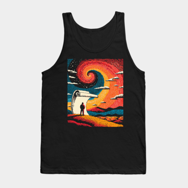 Unrolling the Night - The Cosmic Storyteller Tank Top by TuncGK