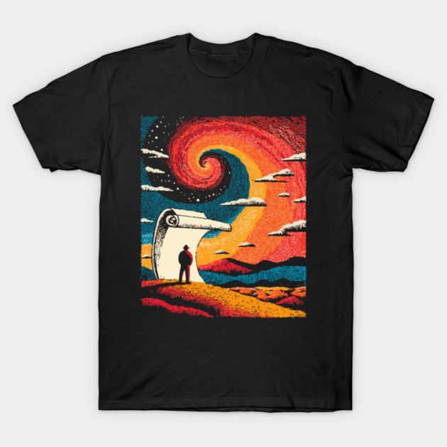Unrolling the Night - The Cosmic Storyteller T-Shirt by TuncGK