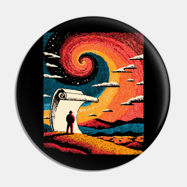 Unrolling the Night - The Cosmic Storyteller Pin by TuncGK