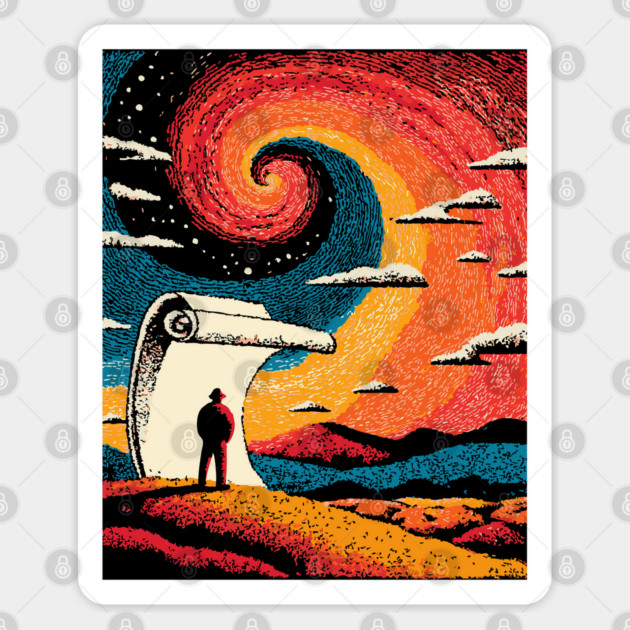 Unrolling the Night - The Cosmic Storyteller Sticker by TuncGK