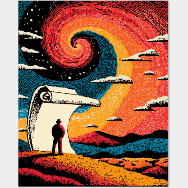 Unrolling the Night - The Cosmic Storyteller Wall Art by TuncGK