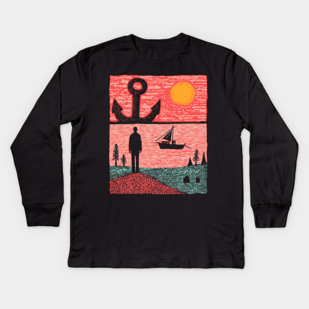Existential Sadness - The Anchor of Melancholy Kids Long Sleeve T-Shirt by TuncGK