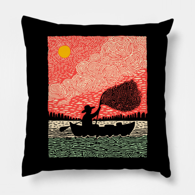 The Surreal Fisherman - Casting a Net to the Sky Pillow by TuncGK