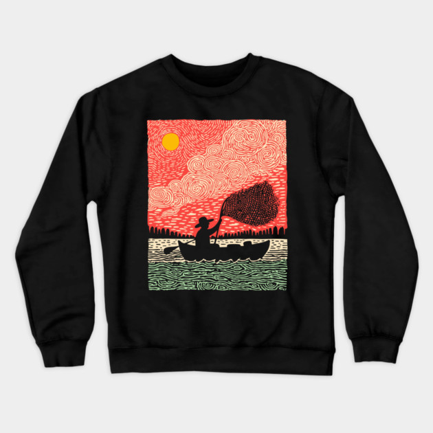 The Surreal Fisherman - Casting a Net to the Sky Crewneck Sweatshirt by TuncGK