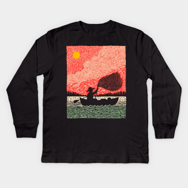 The Surreal Fisherman - Casting a Net to the Sky Kids Long Sleeve T-Shirt by TuncGK