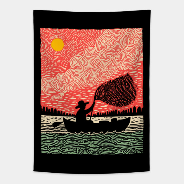 The Surreal Fisherman - Casting a Net to the Sky Tapestry by TuncGK