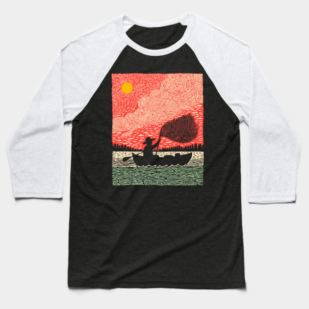 The Surreal Fisherman - Casting a Net to the Sky Baseball T-Shirt by TuncGK