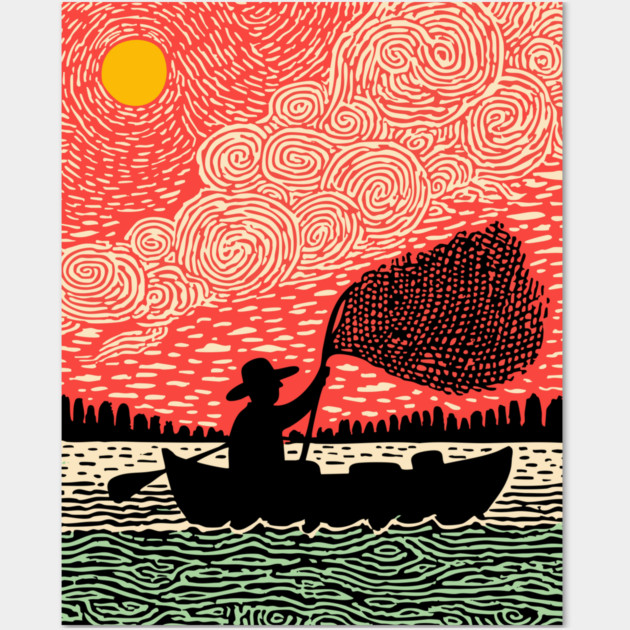 The Surreal Fisherman - Casting a Net to the Sky Wall Art by TuncGK