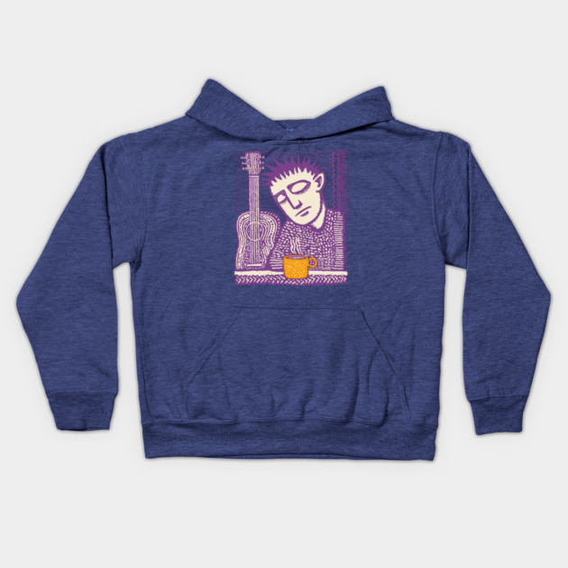 Melancholy Musician - The Guitar and Coffee Blues Kids Hoodie by TuncGK