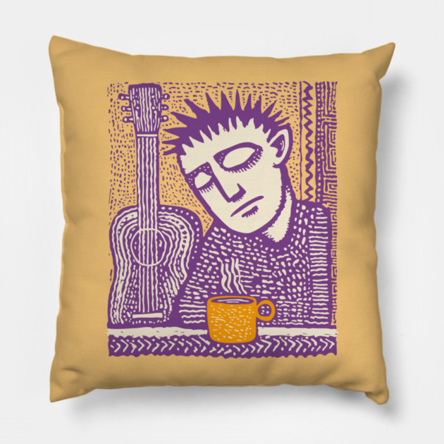 Melancholy Musician - The Guitar and Coffee Blues Pillow by TuncGK