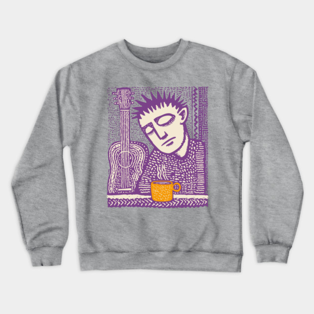 Melancholy Musician - The Guitar and Coffee Blues Crewneck Sweatshirt by TuncGK