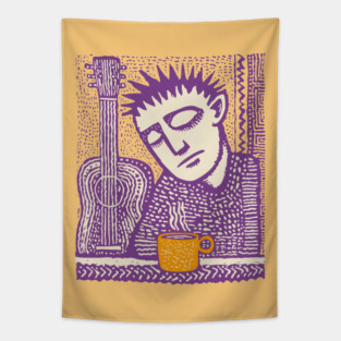 Melancholy Musician - The Guitar and Coffee Blues Tapestry