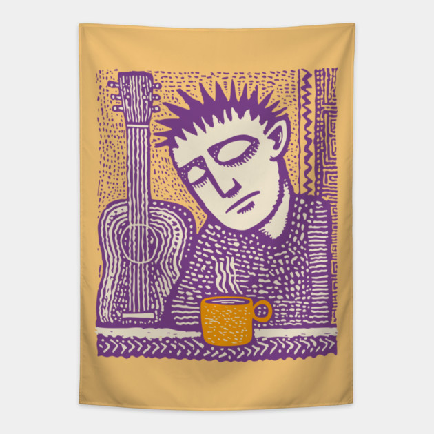 Melancholy Musician - The Guitar and Coffee Blues Tapestry by TuncGK