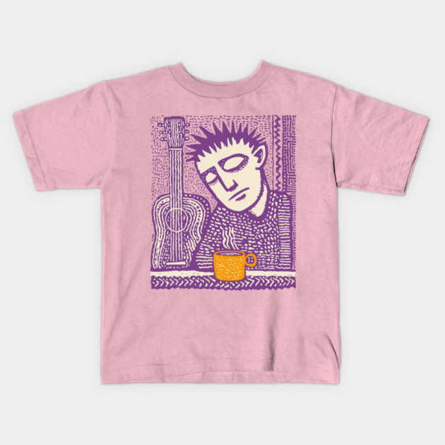 Melancholy Musician - The Guitar and Coffee Blues Kids T-Shirt by TuncGK