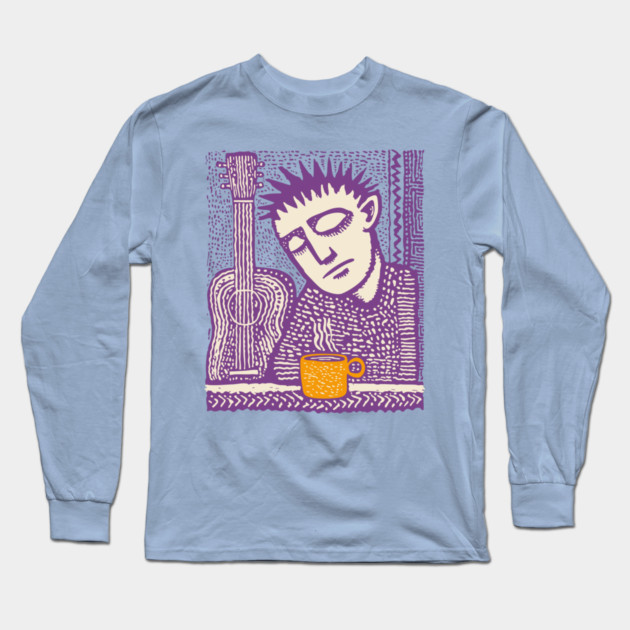 Melancholy Musician - The Guitar and Coffee Blues Long Sleeve T-Shirt by TuncGK