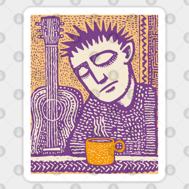 Melancholy Musician - The Guitar and Coffee Blues Sticker by TuncGK